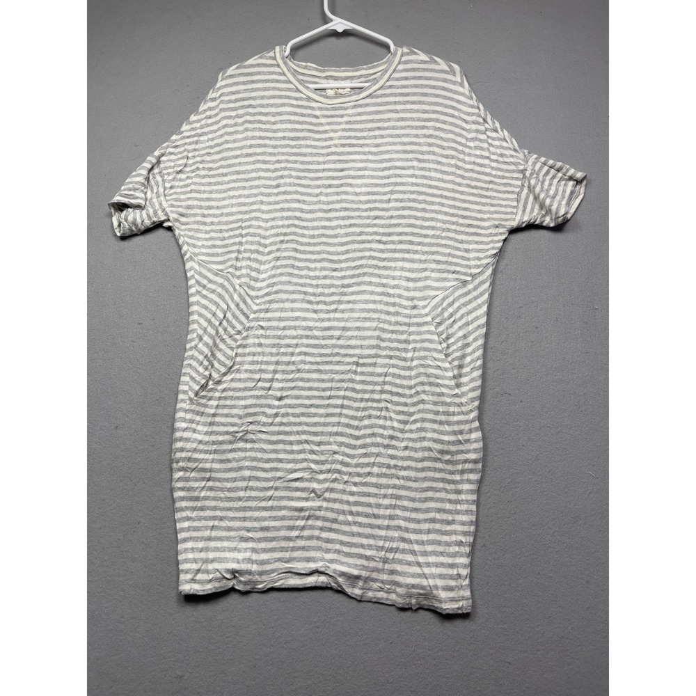 Lou & Grey Dress French Terry Striped Grey White Medium Womens